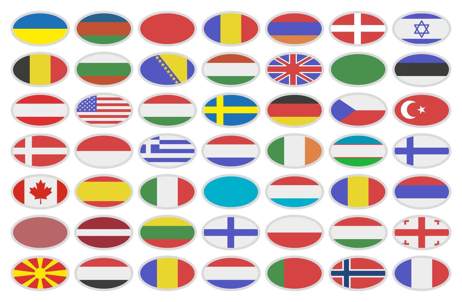 Oval sticker with the flag of the countries of the world with a white frame. Symbol of the country. vector