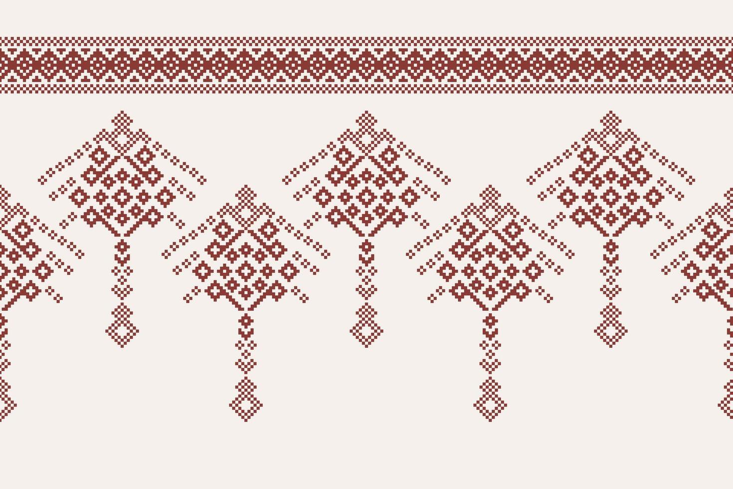 Fabric pattern with cross stitch brown white cream color background motif. vector