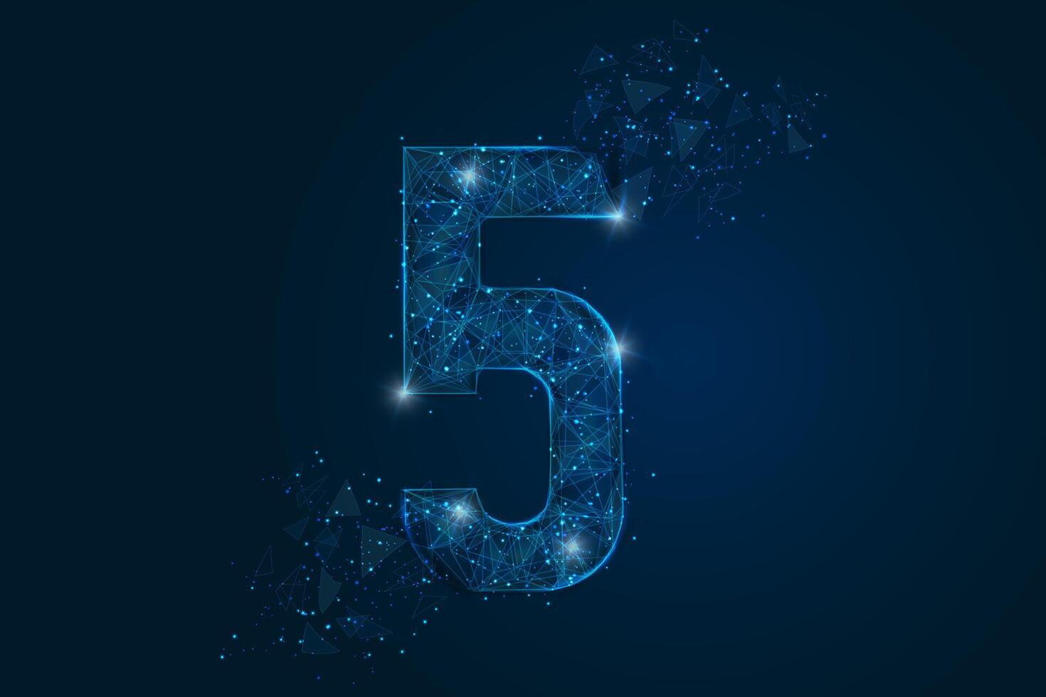 Abstract isolated blue image of a number five. Polygonal illustration looks like stars in the blask night sky in spase or flying glass shards. Digital design for website, web, internet vector