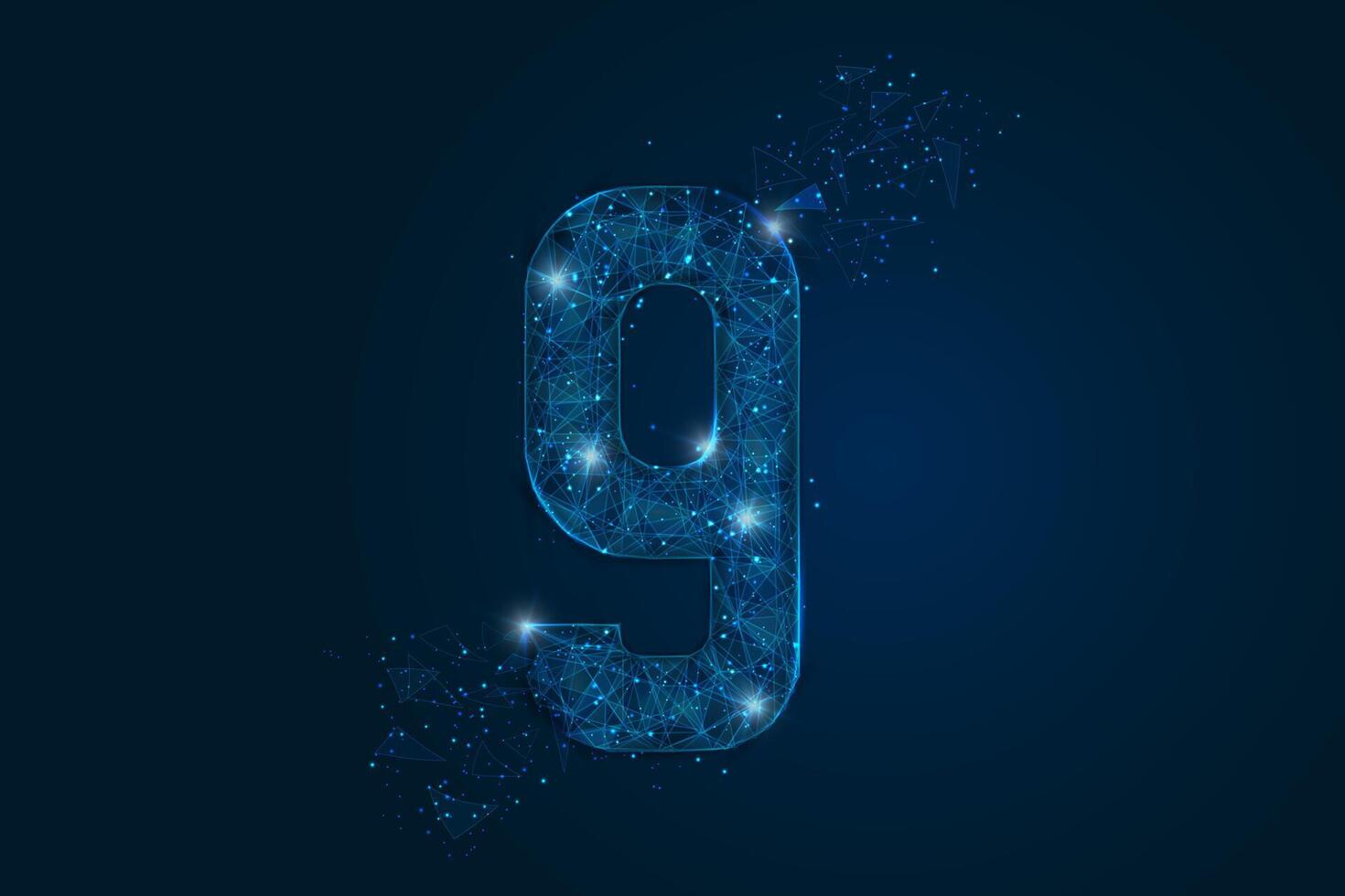 Abstract isolated blue image of a number nine. Polygonal illustration looks like stars in the blask night sky in spase or flying glass shards. Digital design for website, web, internet vector