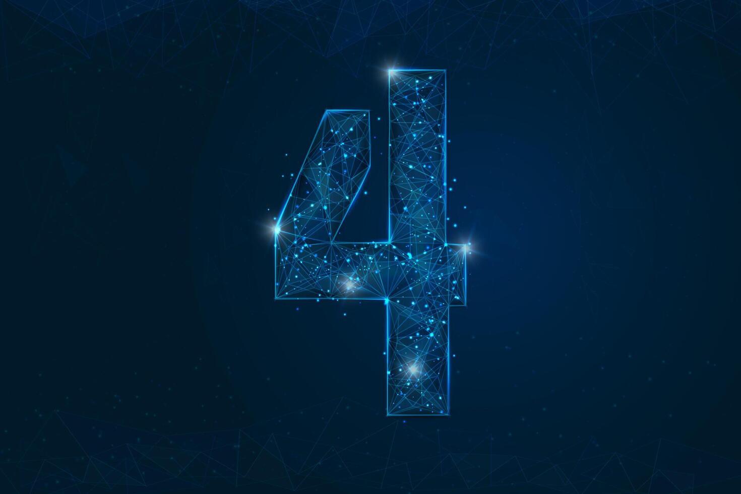 Abstract isolated blue image of a number four. Polygonal illustration looks like stars in the blask night sky in spase or flying glass shards. Digital design for website, web, internet vector