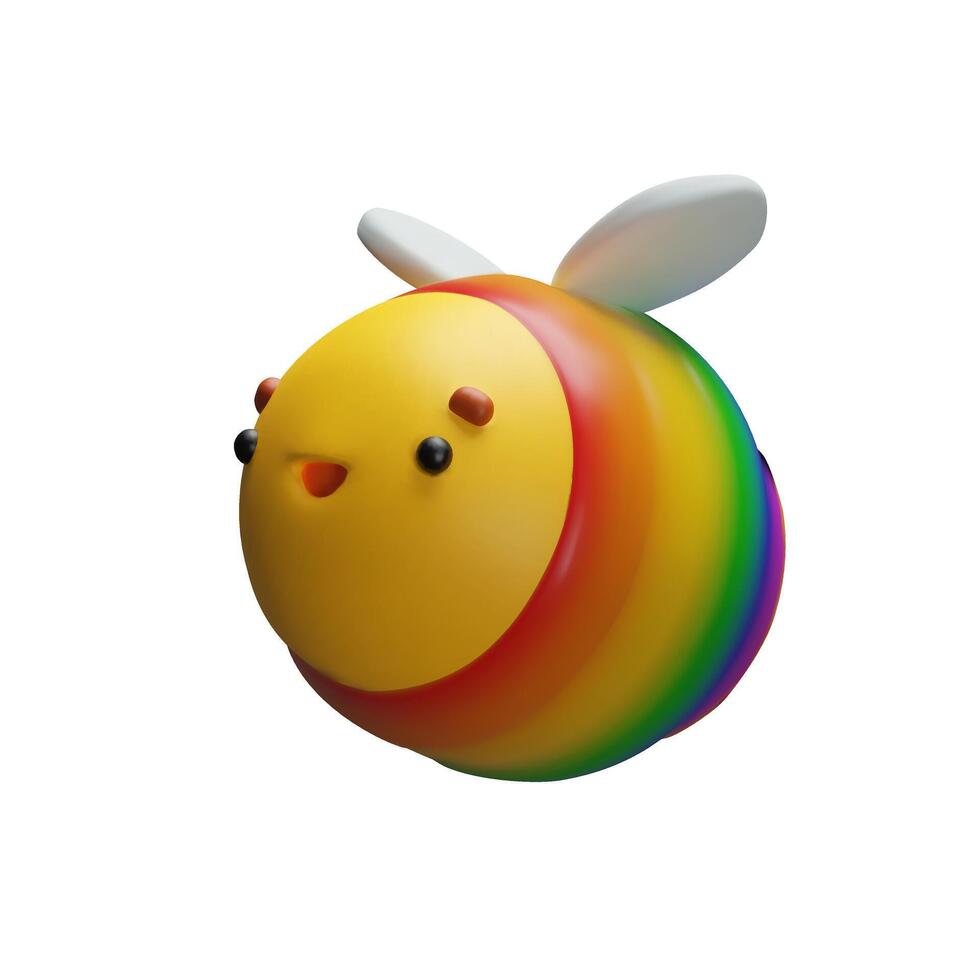 3d rainbow bee. Three-dimensional illustration of LGBTQ bug. Happy character of freedom love. Pride month design for parade. Gay love, lesbian insect, transgender community. vector