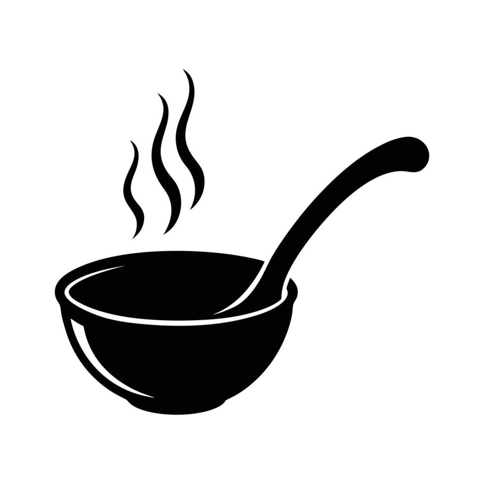 Soup Ladle Illustration A minimalist illustration of a soup ladle with rising steam, perfect for culinary concepts and kitchen designs. vector