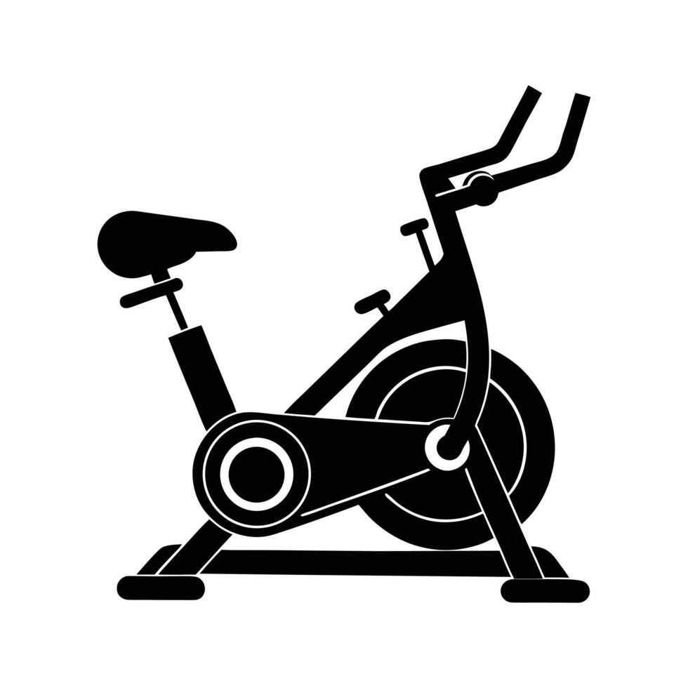 Spin Bike Silhouette a sleek, monochrome depiction of a modern spin bike, perfect for illustrating fitness and exercise concepts. vector