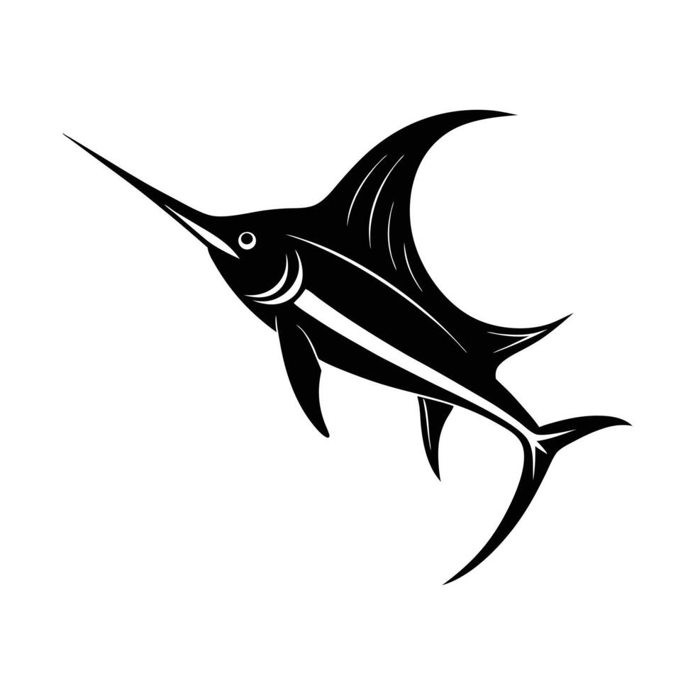 Majestic Swordfish Silhouette Capturing the sleek form of a swordfish in a striking black and white silhouette, symbolizing strength, grace, and marine life, on a clean, high-contrast background. vector
