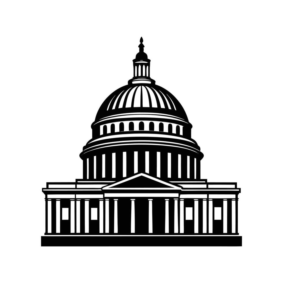 Architectural Majesty The U.S. Capitol Building in stark black and white, showcasing its iconic dome and classical architecture, symbolizing power, democracy, and national identity. vector