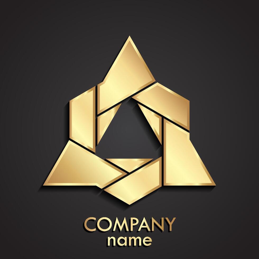 3d gold triangle hexagon shape abstract logo vector