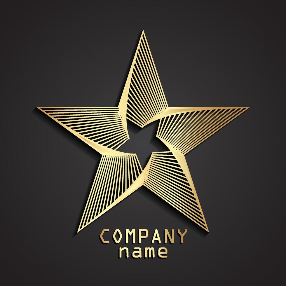 3d stylized linear shape rotate star gold logo vector
