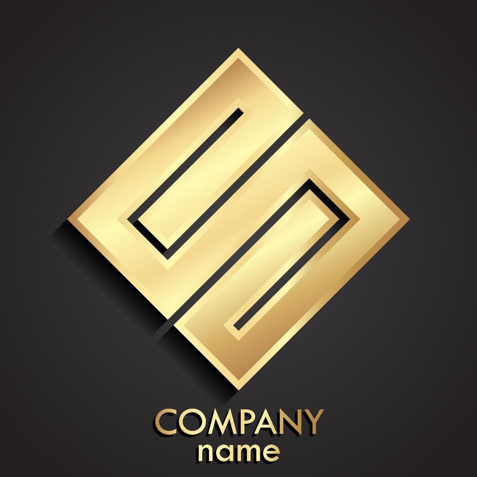 3d golden square elegant logo vector