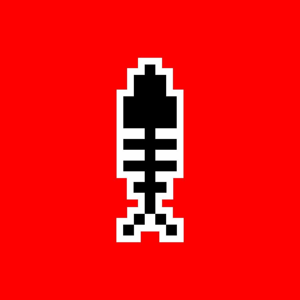 Pixel Art Fish Skeleton on Red Background vector