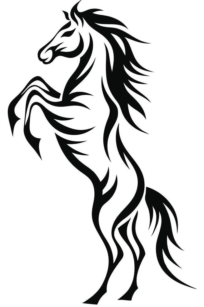 Black horse silhouette illustration with flowing mane and dynamic running pose vector