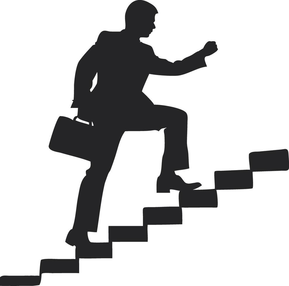Businessman Climbing Stairs Silhouette, Success and Growth Concept vector