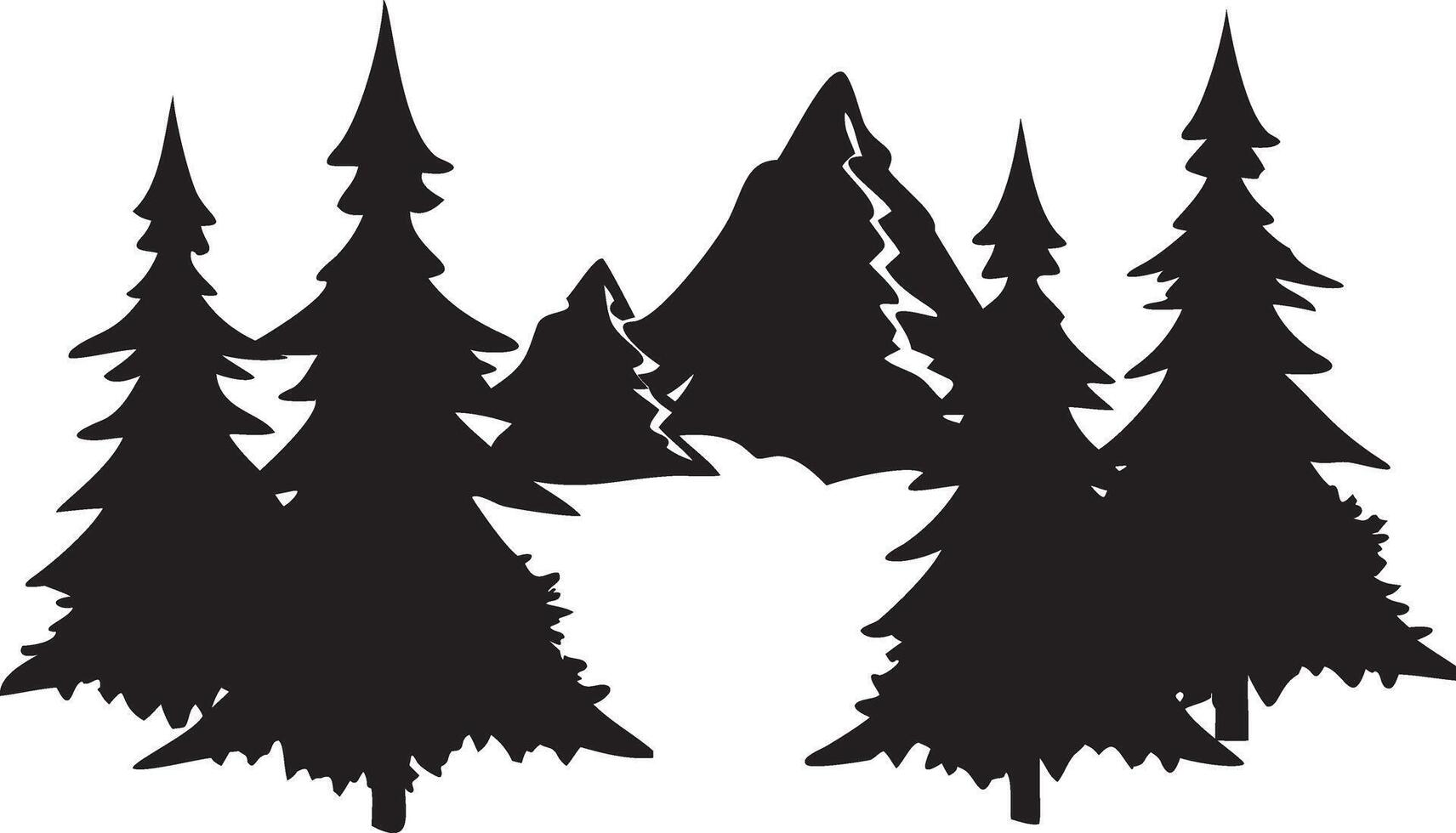 Mountain Range with Pine Trees Silhouette vector