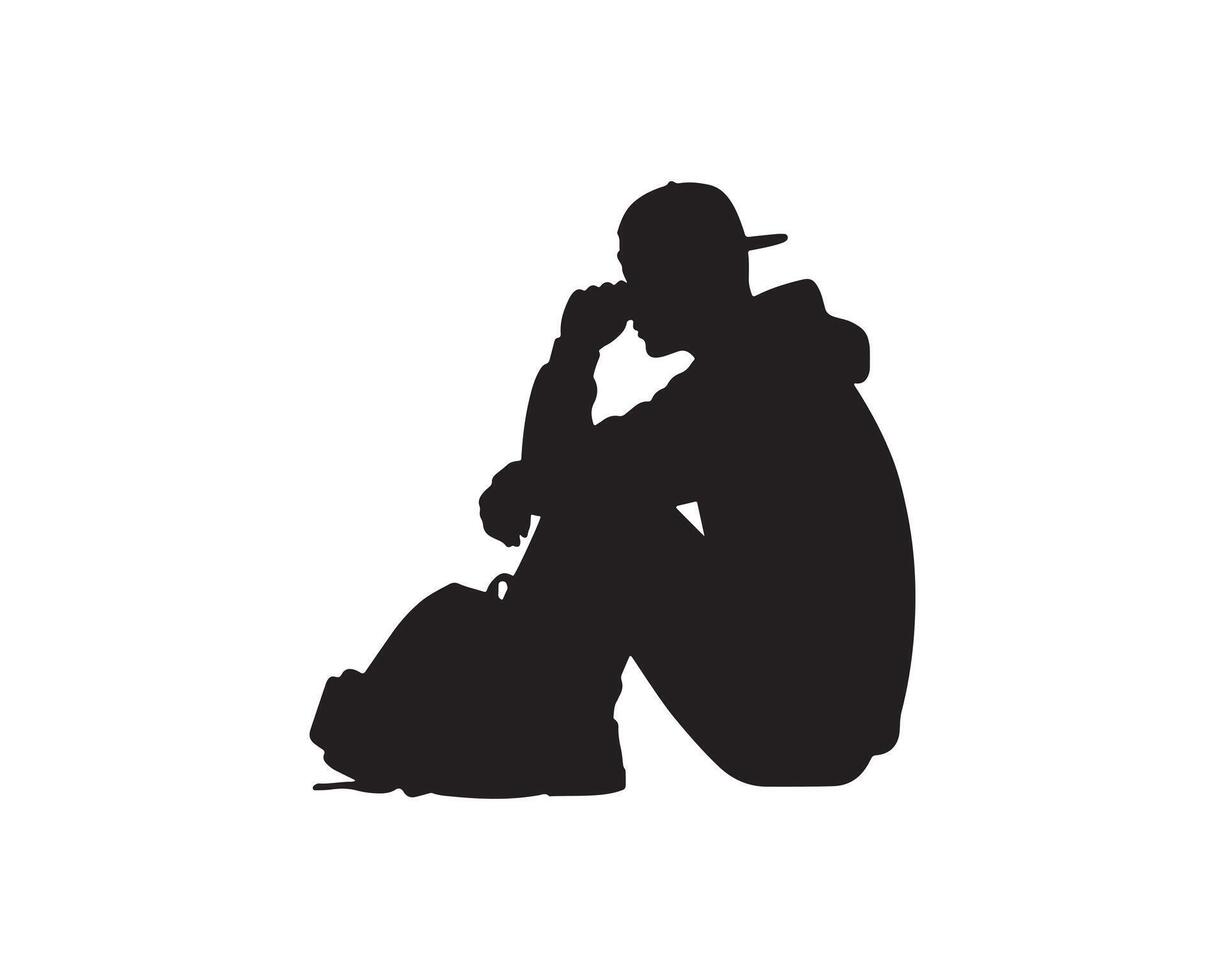 Sitting Man Silhouette with Cap and Hoodie vector