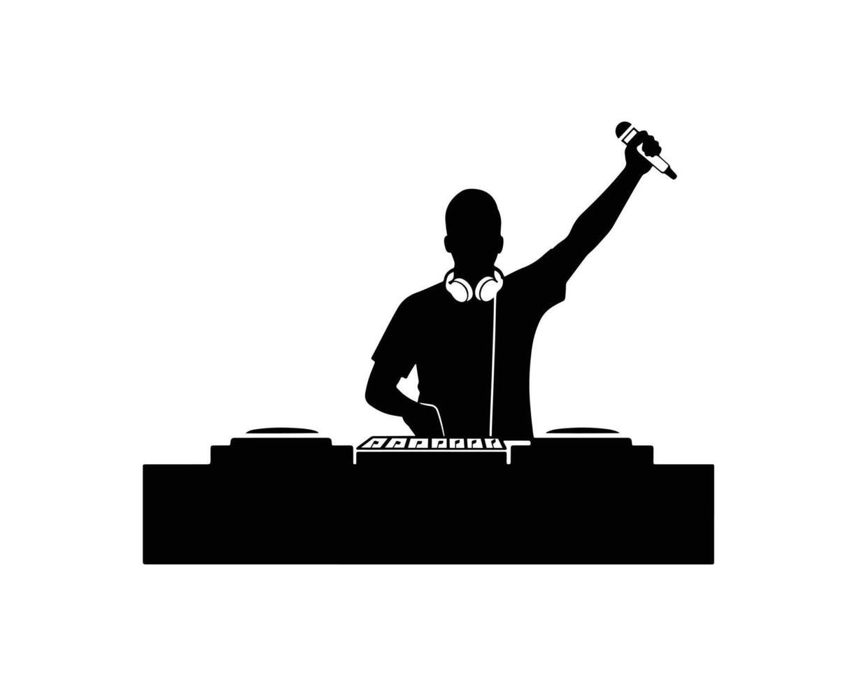 Professional Club DJ at Work Music Event Black Silhouette vector