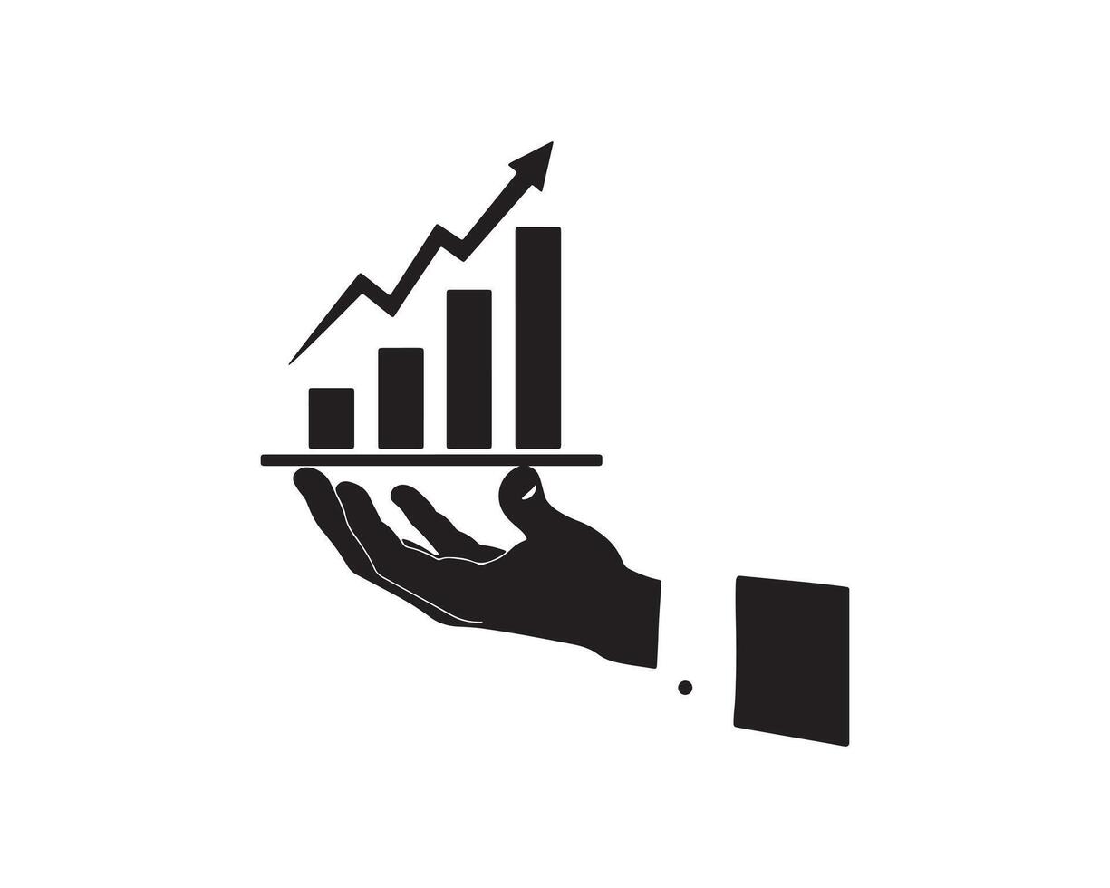 Investment Growth Silhouette Hand with Upward Trending Bar Chart vector