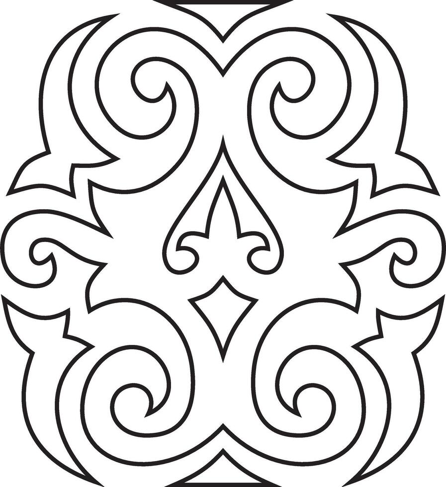 black contour Kazakh national ornament. Ethnic pattern of Great Steppe, vector