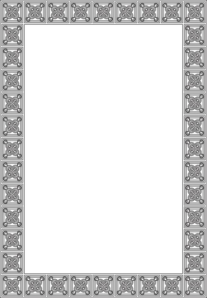 square European black outline ornament. Rectangular pattern, circle, ring of the Middle Ages. Revival border. Decorations of palace and churche vector