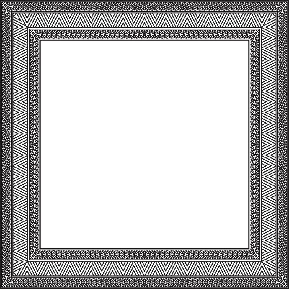 monochrome black square Yakut ornament. An endless rectangular border, a frame of the northern peoples of East vector