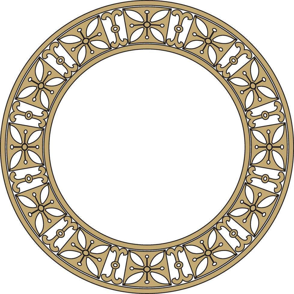 round European gold and black ornament. Endless pattern, circle, ring of the Middle Ages. Revival border. Decorations of palace and churches. vector