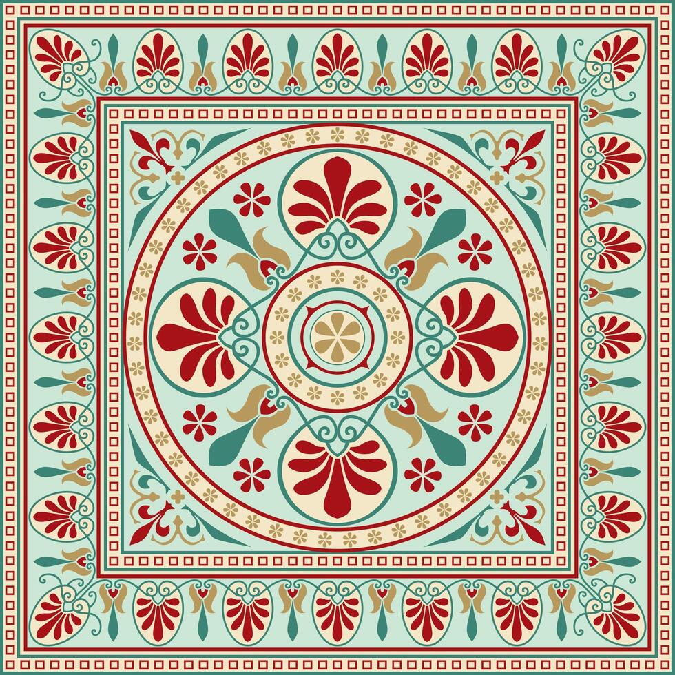 colored classic Greek square ornament. Rectangle of Ancient Greece and Roman Empire. Byzantine painting of walls, floors and ceiling vector
