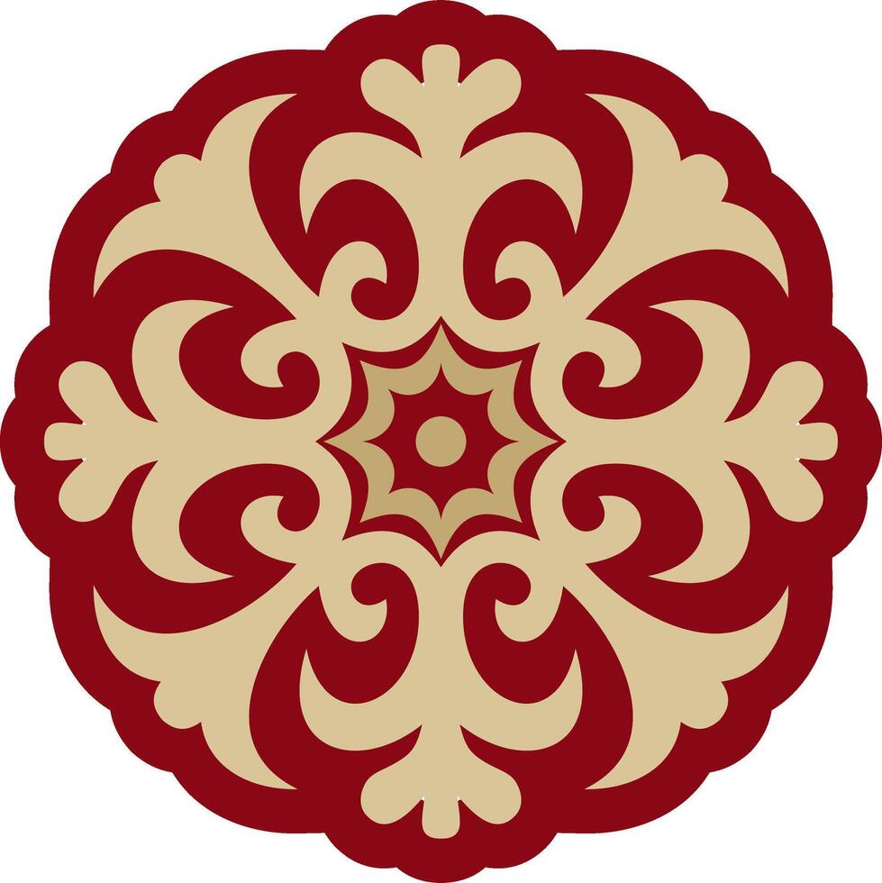 red and gold Kazakh national ornament. Ethnic pattern of the peoples of the Great Steppe, vector