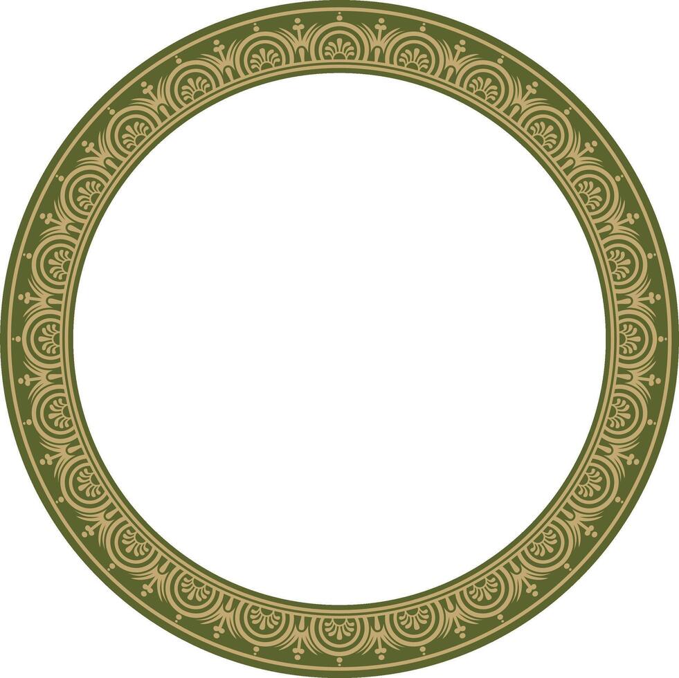 round gold with green border, frame, Pompeii ring. Circle Neopolitan ornament. Art Ancient Rome. vector