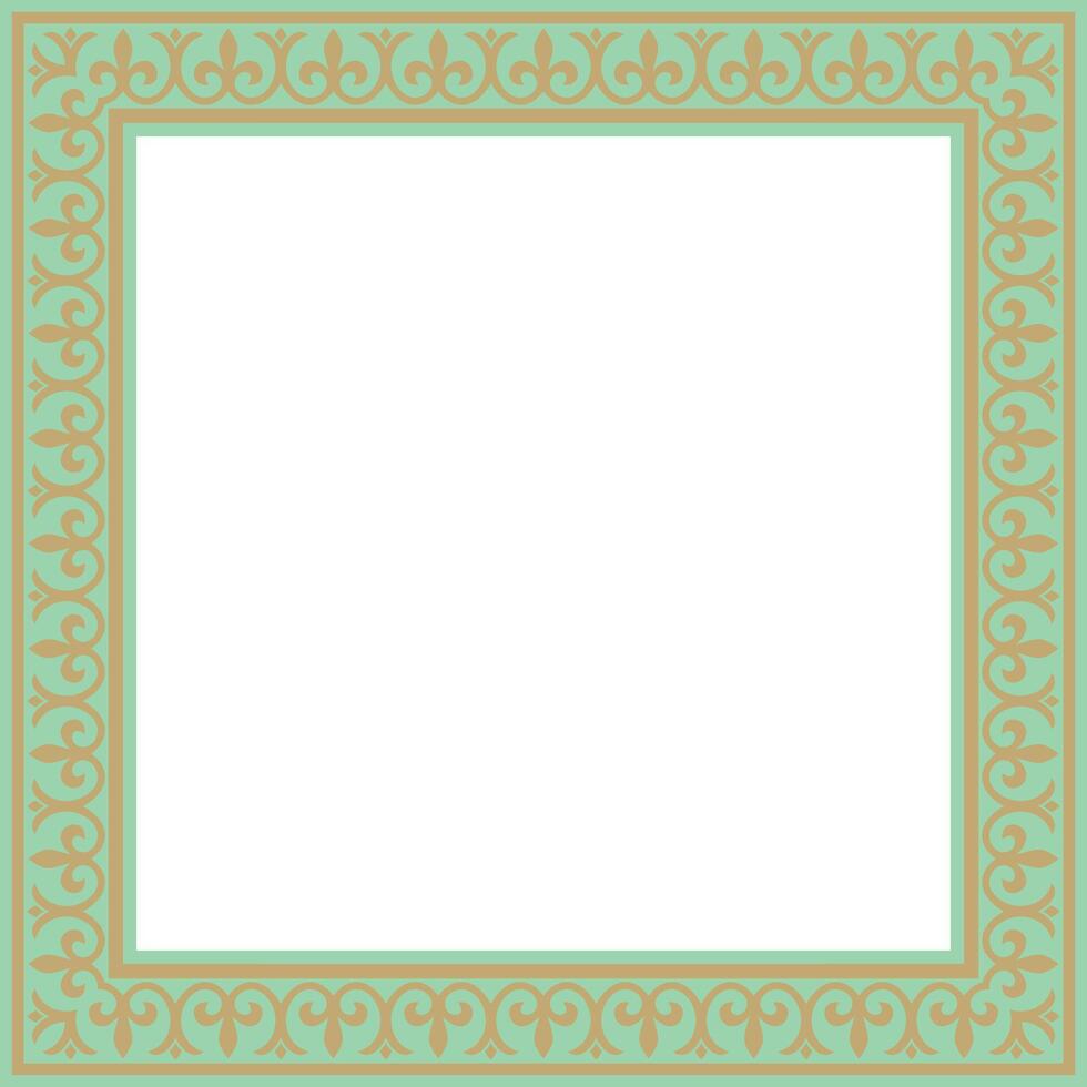 gold with green square classic byzantine ornament. Rectangle, border, Ancient Greece, Eastern Roman Empire frame. Decor of Russian Church vector