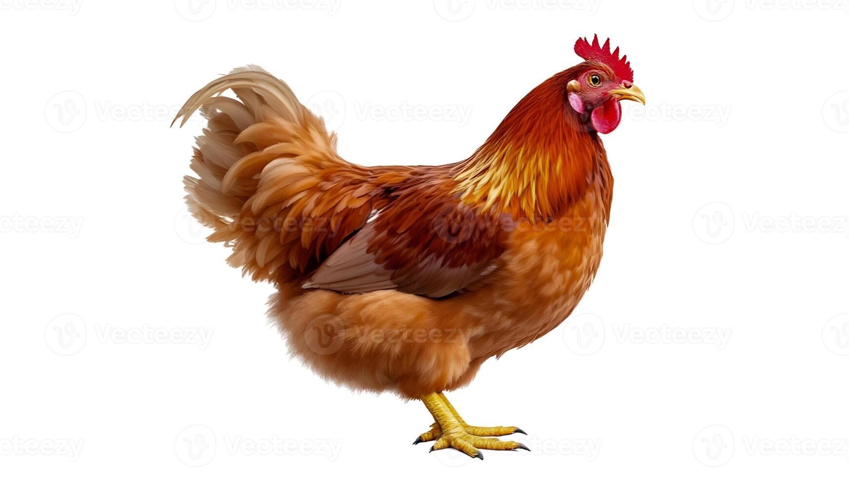 A chicken is standing on a white background photo