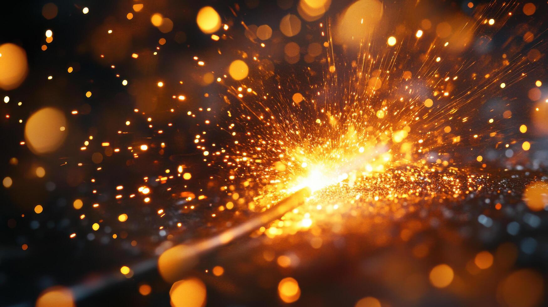 Close up of blacksmith forging metal, with sparks flying and glowing embers illuminating scene, creating dynamic and energetic atmosphere photo