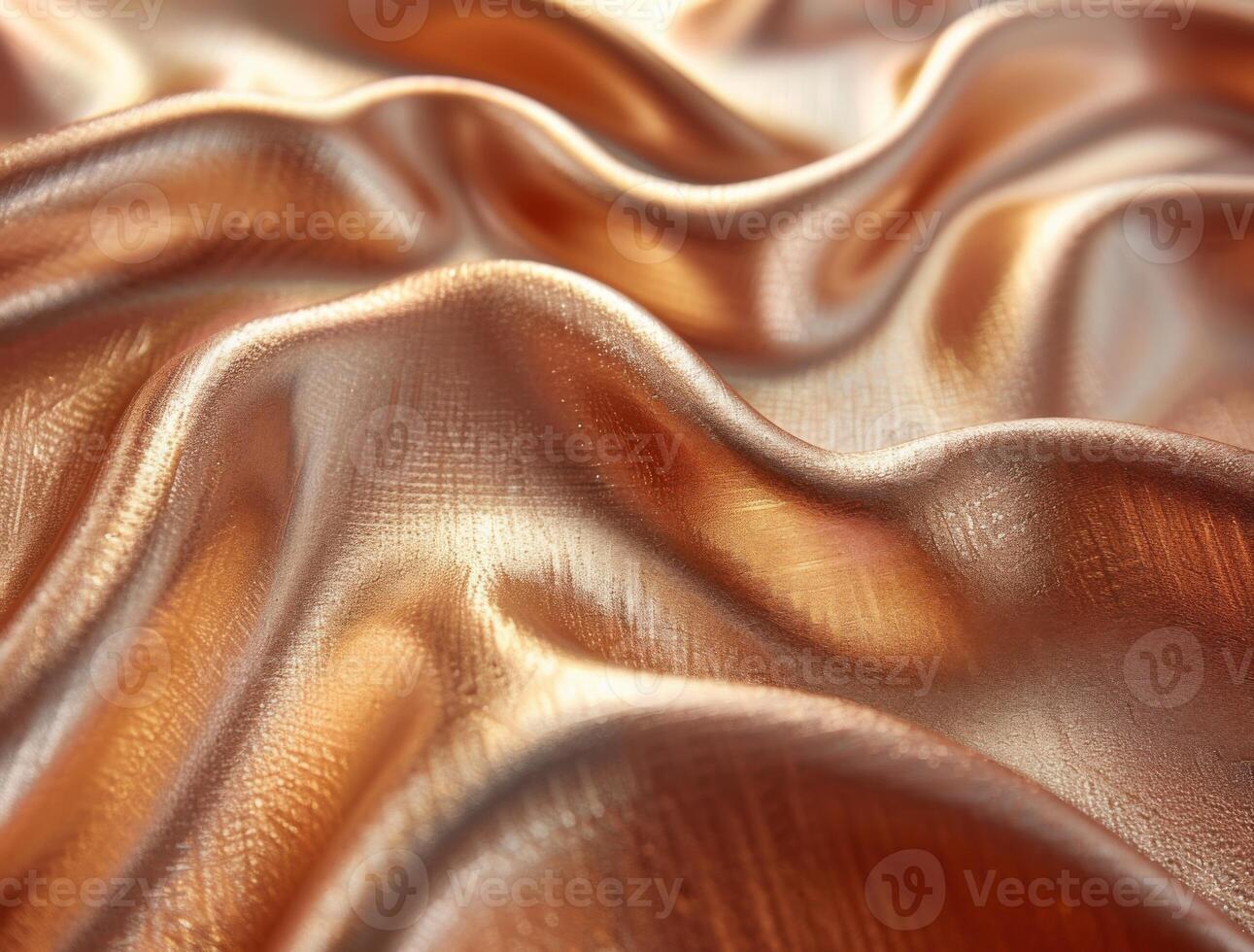Copper satin fabric with lustrous folds and rich metallic shine. Luxurious and refined texture for elegant designs, stylish decor, or premium textile projects photo