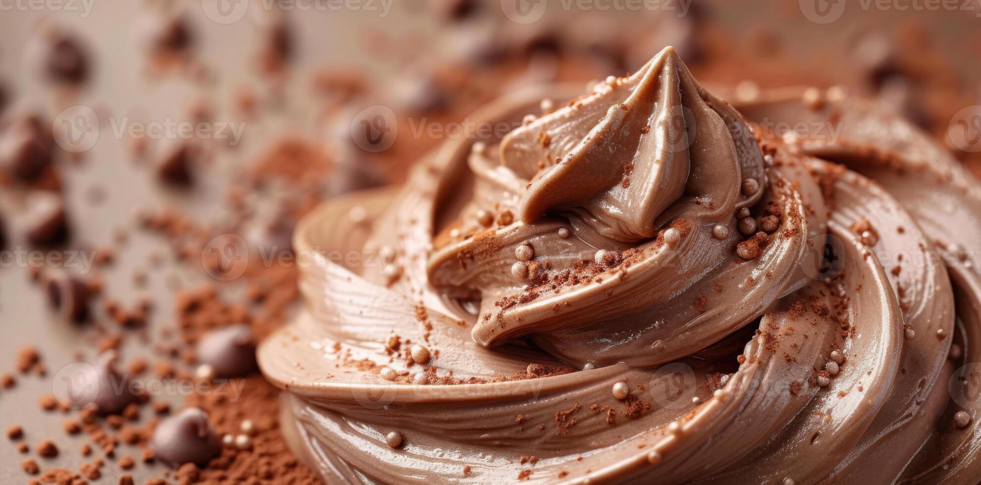 Rich chocolate swirl with smooth creamy texture and sprinkled toppings. Perfect for gourmet dessert or confectionery themes photo