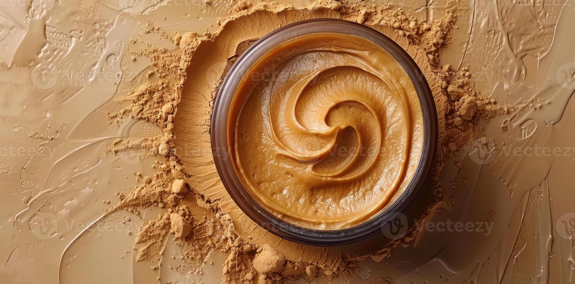 Smooth, creamy chocolate spread with a glossy swirl, perfect for desserts and gourmet treats. A decadent indulgence for chocolate enthusiasts photo