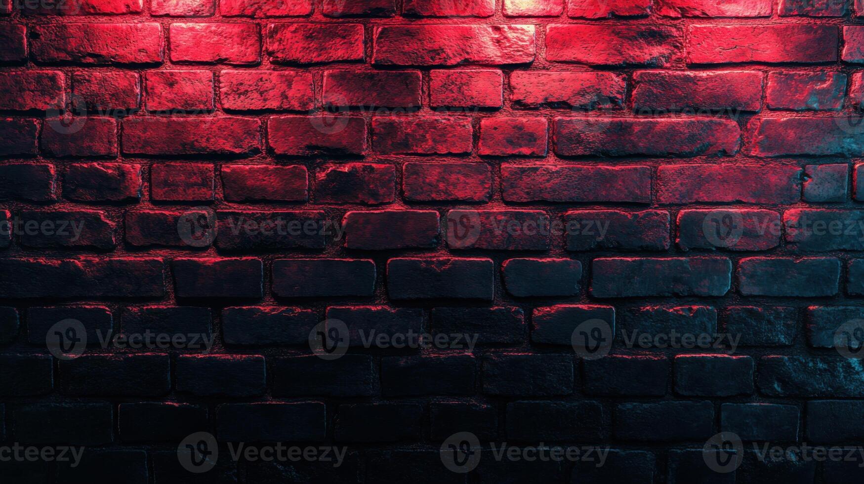 Moody industrial red brick wall illuminated by dramatic lighting, ideal for urban backgrounds, grunge textures, or vintage architectural design projects photo