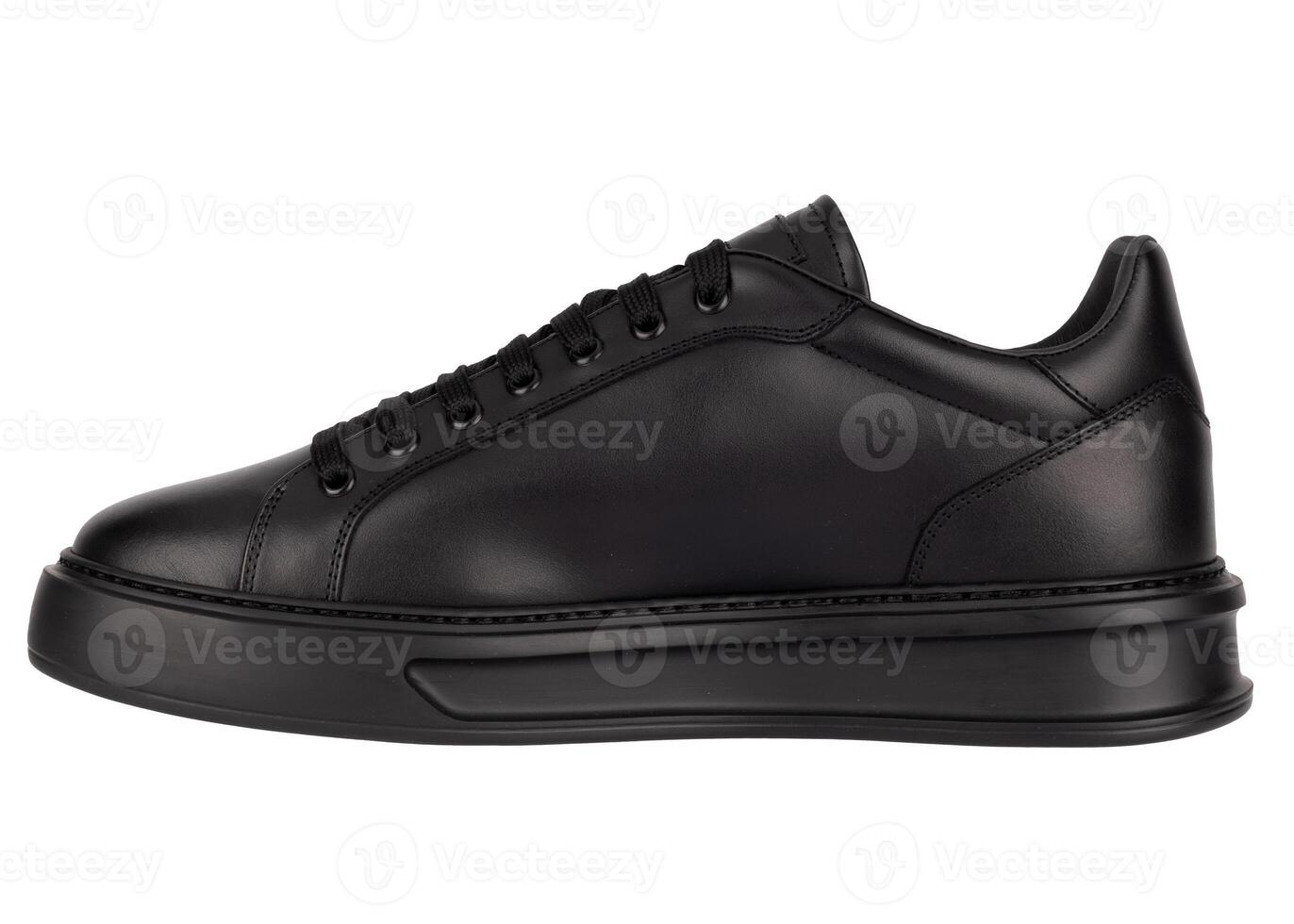 Black Leather Sneaker with Thick Sole Isolated photo