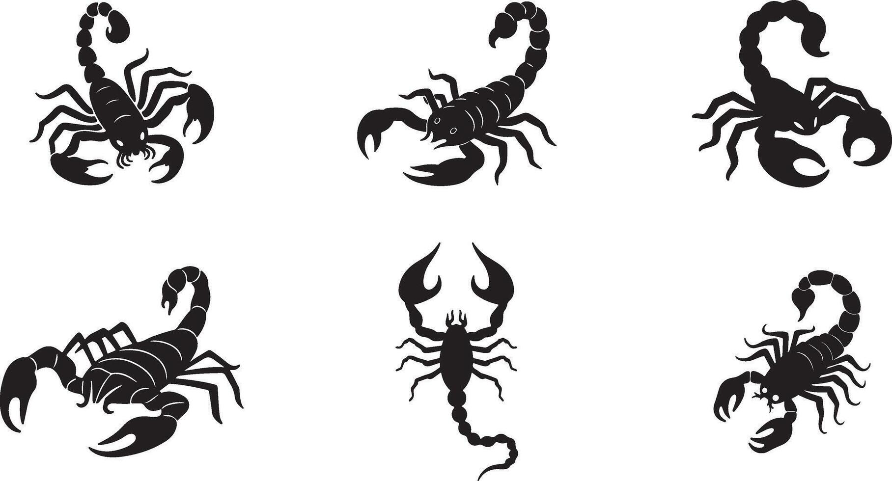 Scorpion Set, Minimalist Silhouette Illustrations on White Background vector
