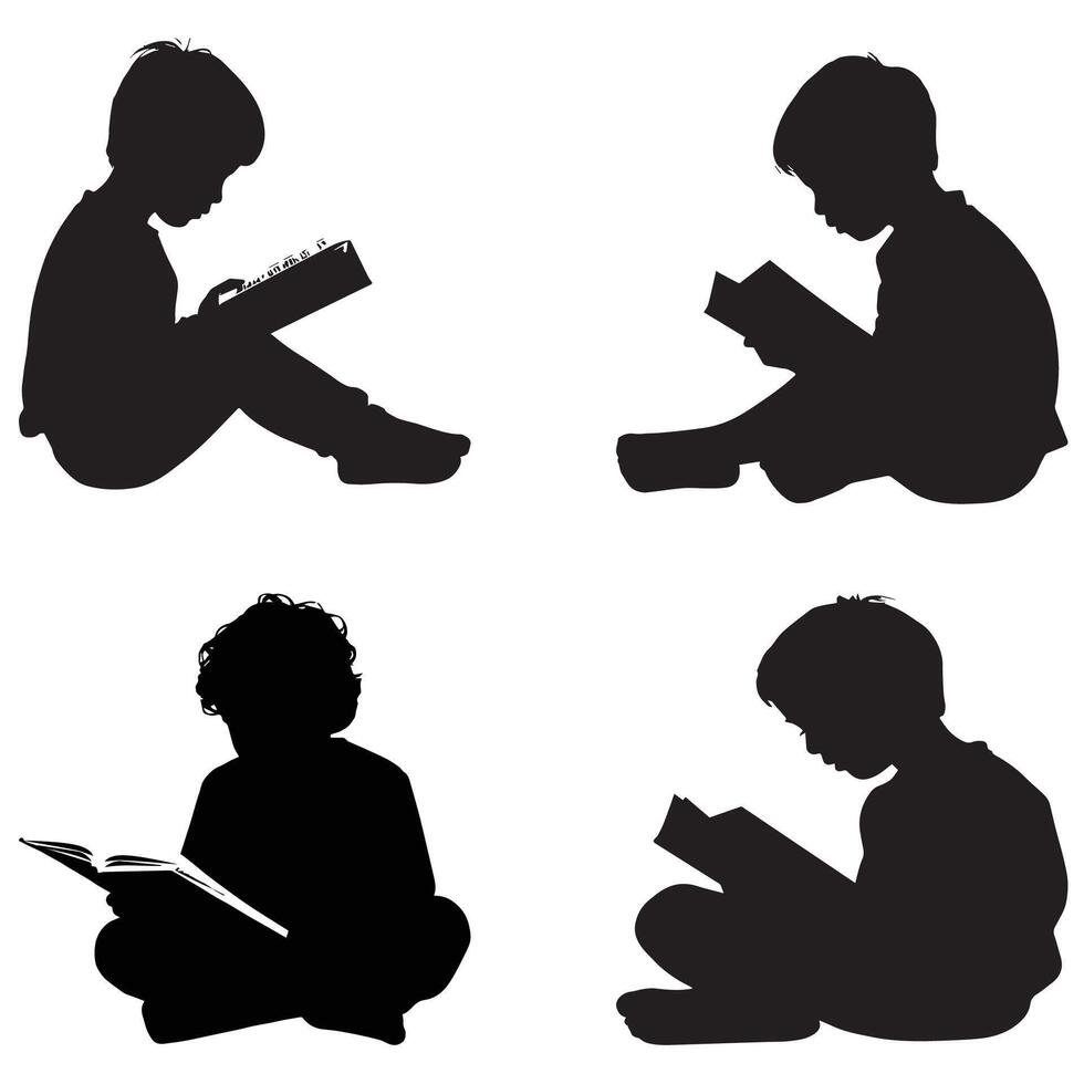 Silhouette of a child reading a book vector