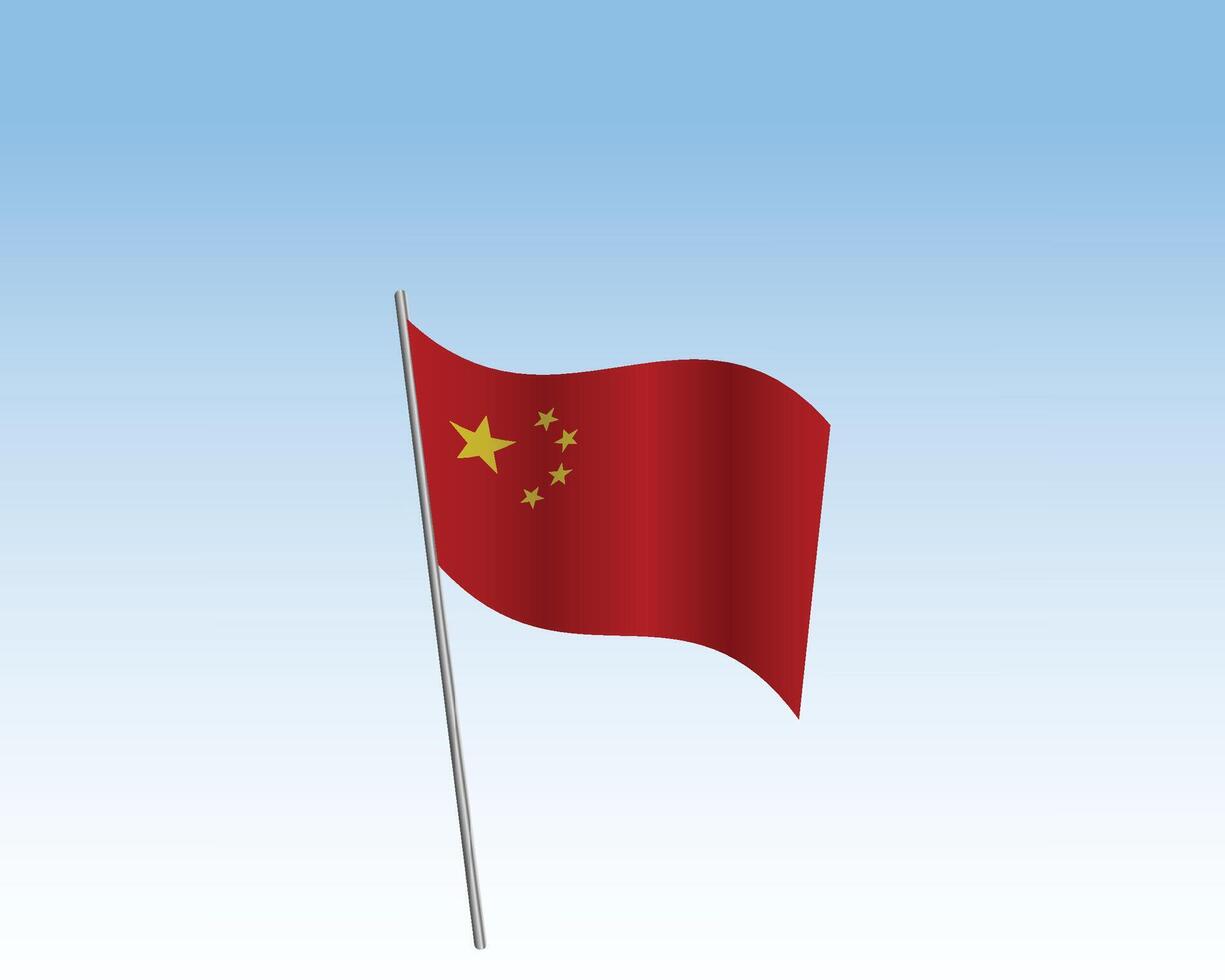 China flags in a realistic artwork. Wind-blown flag against a clear blue sky vector