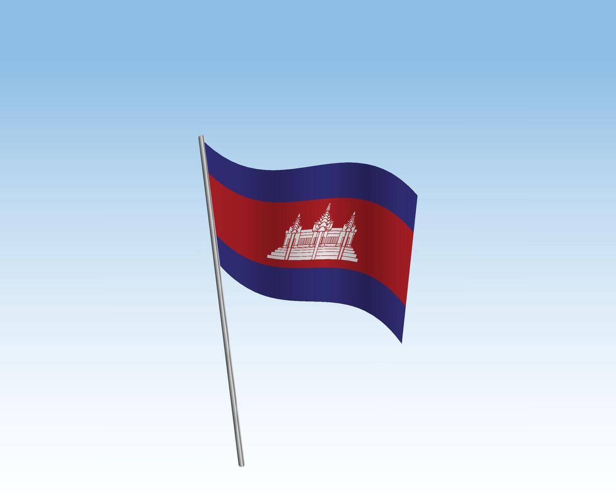 Realistic illustration of Cambodia flags. flag waving in the wind against a blue sky vector