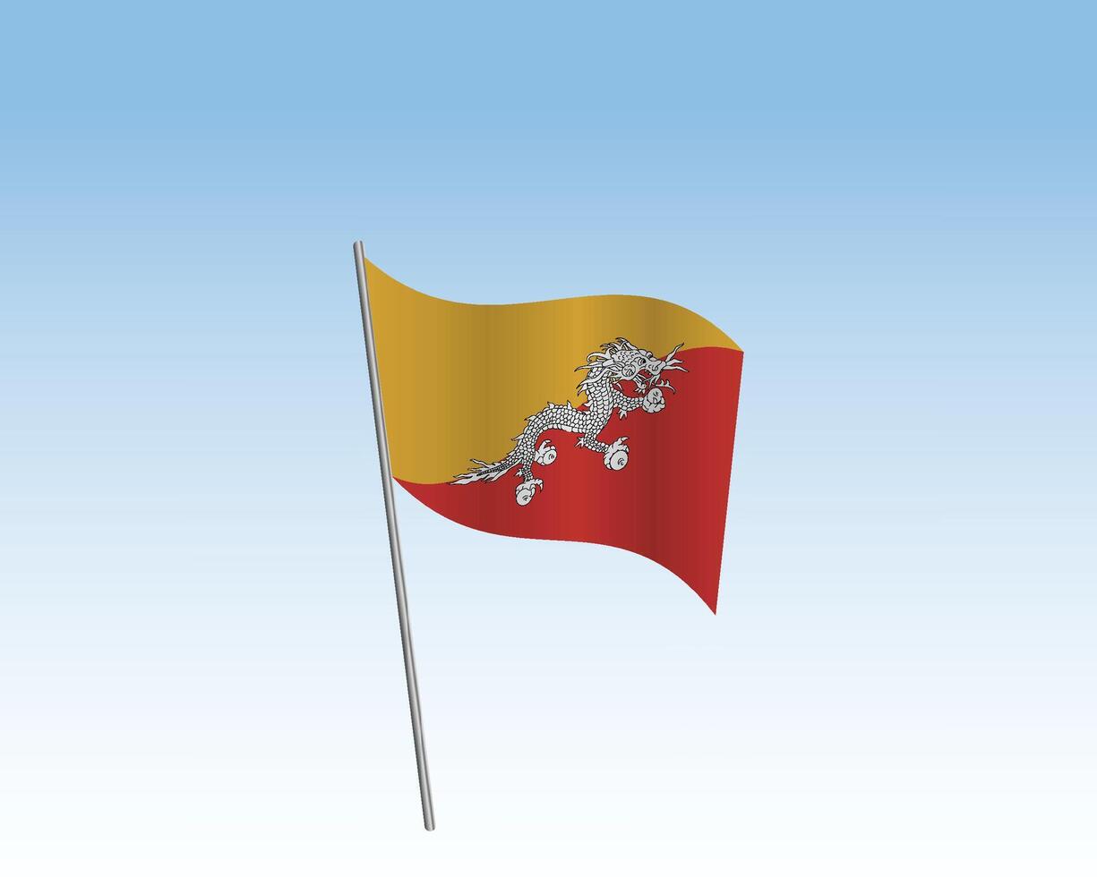 Realistic illustration of Bhutan flags. flag waving in the wind against a blue sky vector
