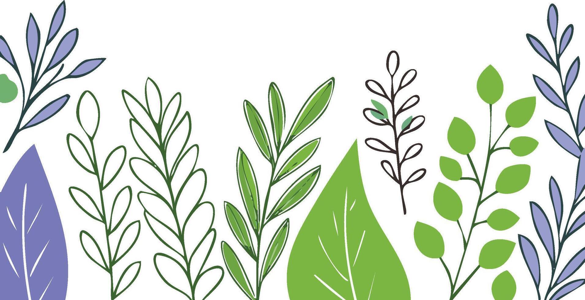 green leaves hand drawn style line art illustration vector