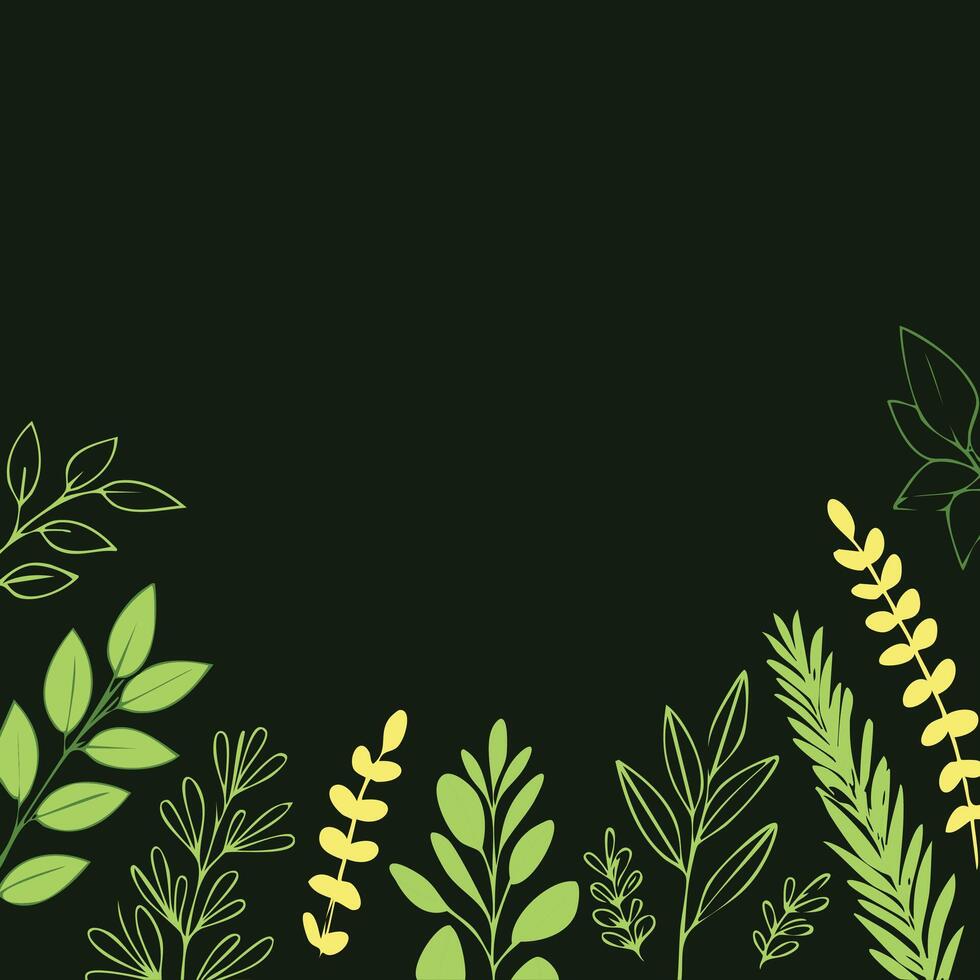 green herbs hand drawn style line art illustration on dark background vector