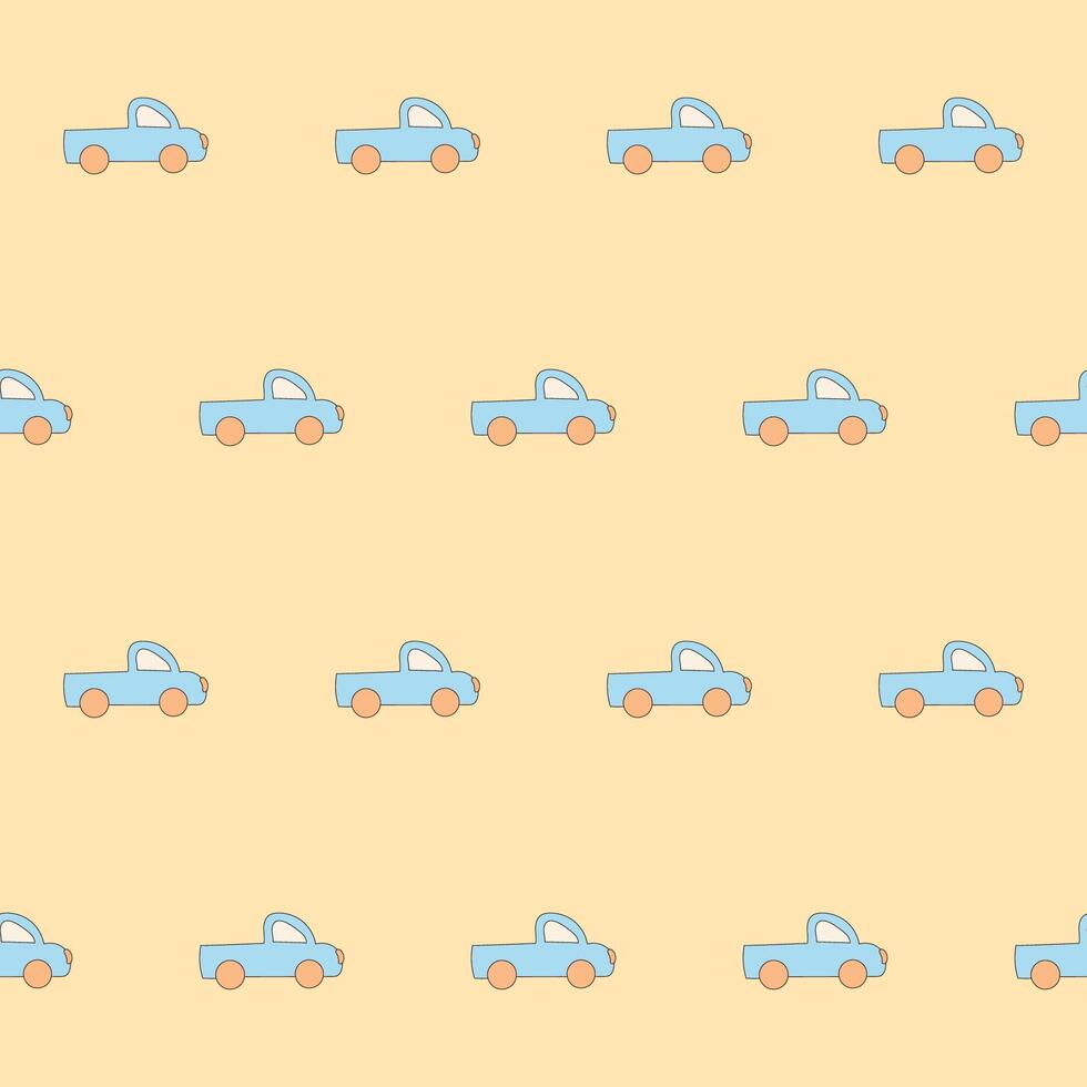 Baby Clothing Textile Seamless Swatch Background. Hand Drawn Doodle Funny Cute Infant Fabric Pattern. Cute Kawaii Whimsical Wrapping, Wallpaper Nursery Design. Vintage Retro Style blue Car vector