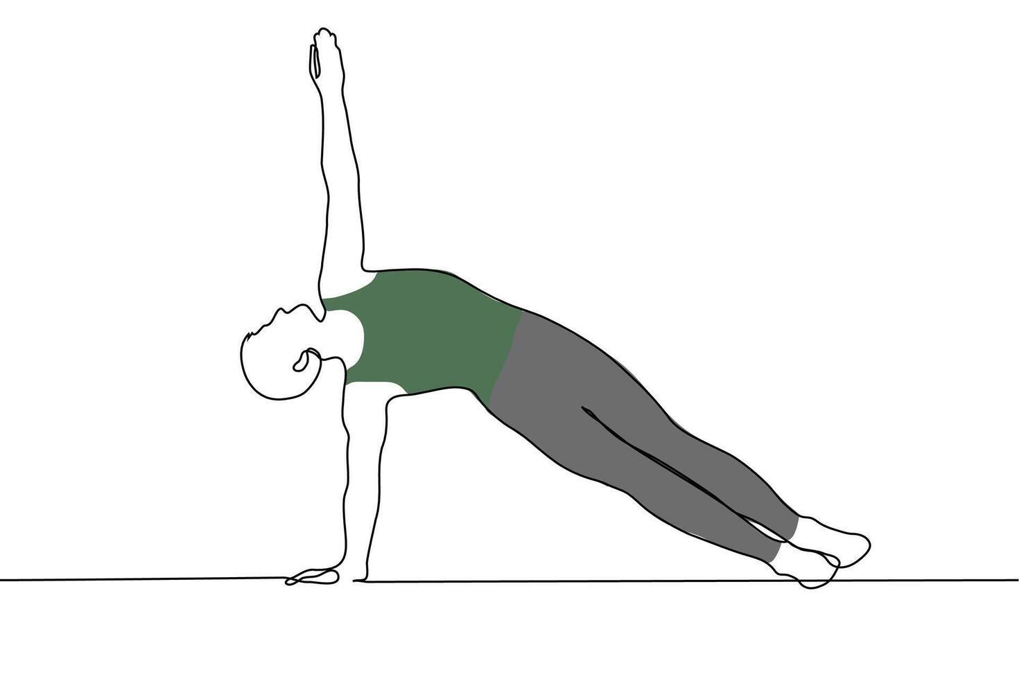 man in plank on one arm and leg - one line art . concept side balance pose, Side plank with leg lift vector