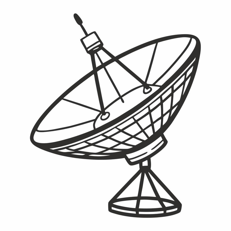 Monochrome Satellite Dish Illustration Communication and Technology Design vector