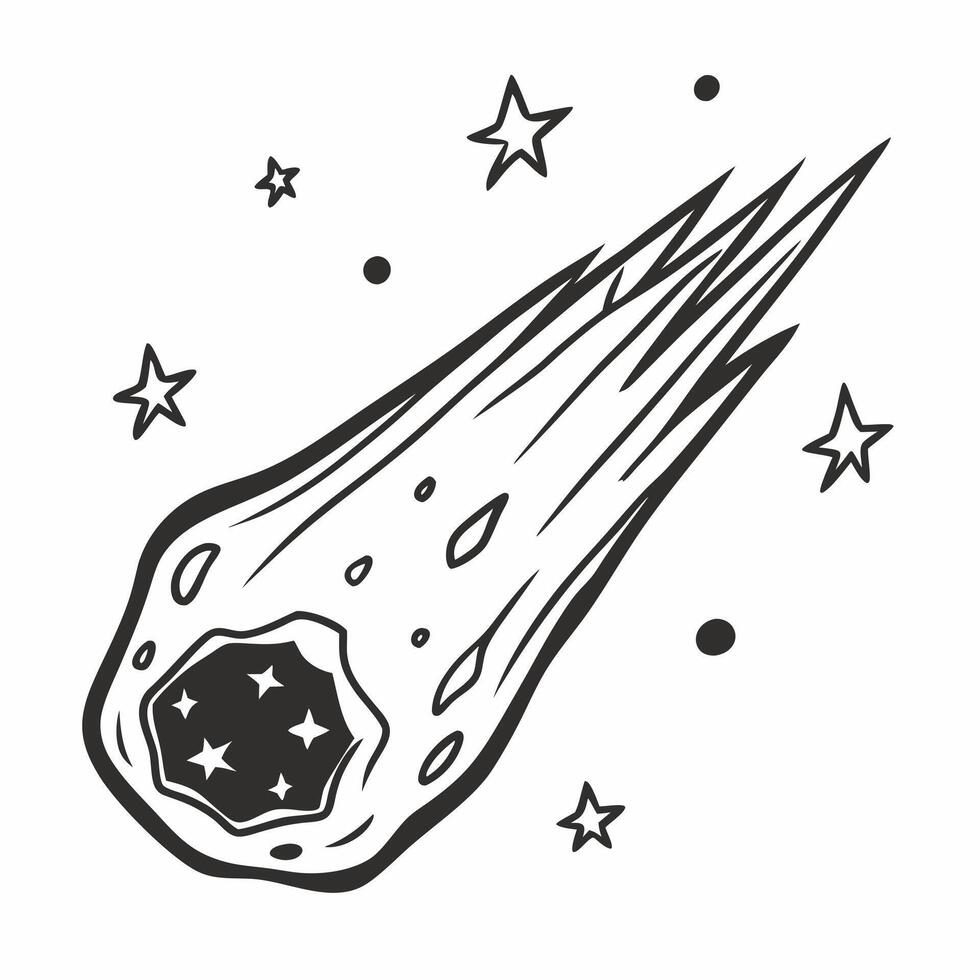 Hand Drawn Meteor Illustration in Space with Stars vector