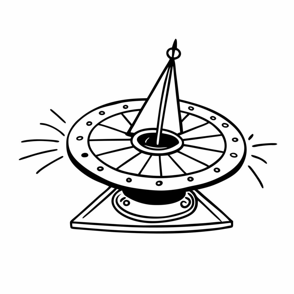 Vintage Sundial Illustration with Gnomon and Circular Base for Timekeeping Concepts vector