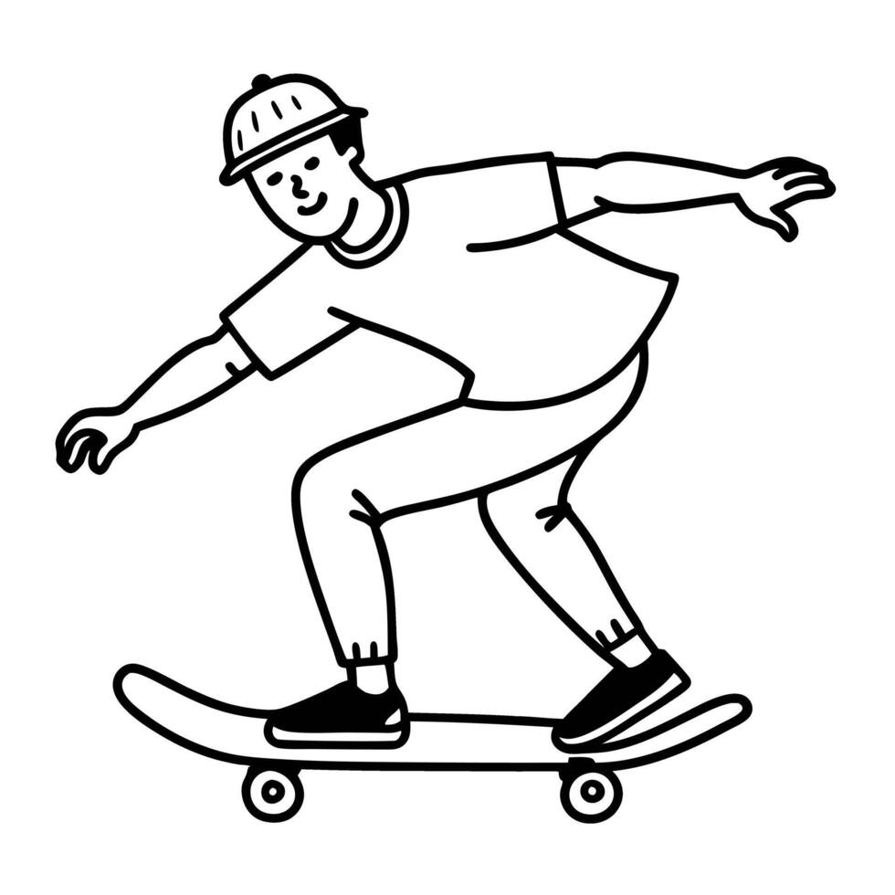 Line Art Illustration of a Person Skateboarding with a Cap vector