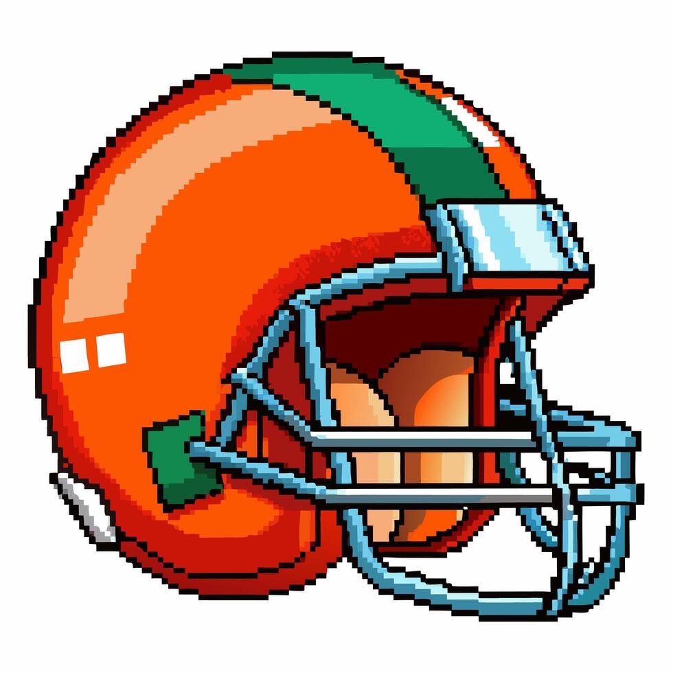 Retro Pixel Art Orange Football Helmet with Green Stripe vector