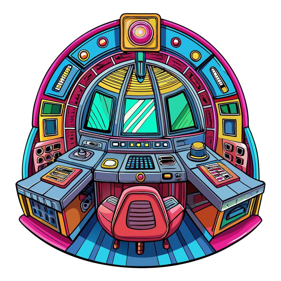 Futuristic Control Room Interface Colorful Sci Fi Cockpit Design for Innovative Technology Concepts vector